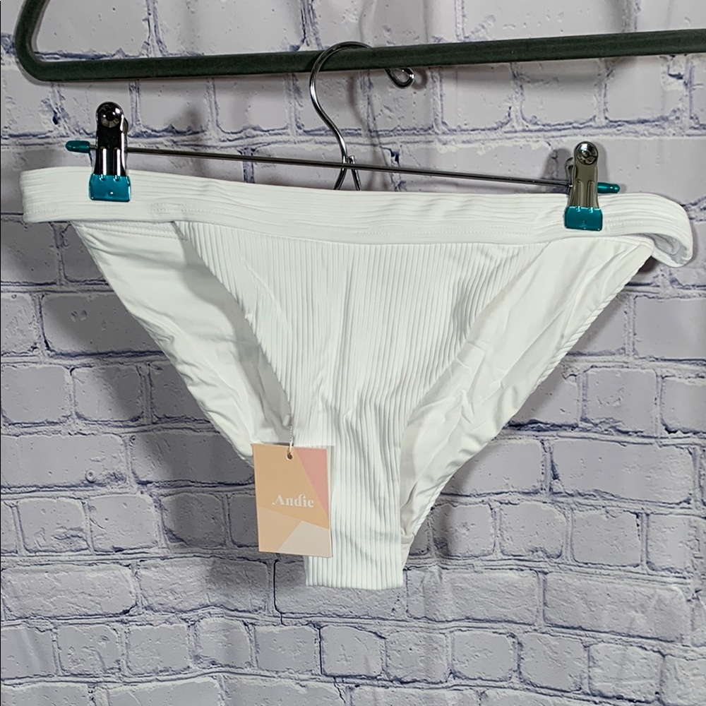 Andie Swim Womens The Banded Cheeky Ribbed Bottom White Beach Vacation Sz XL NWT